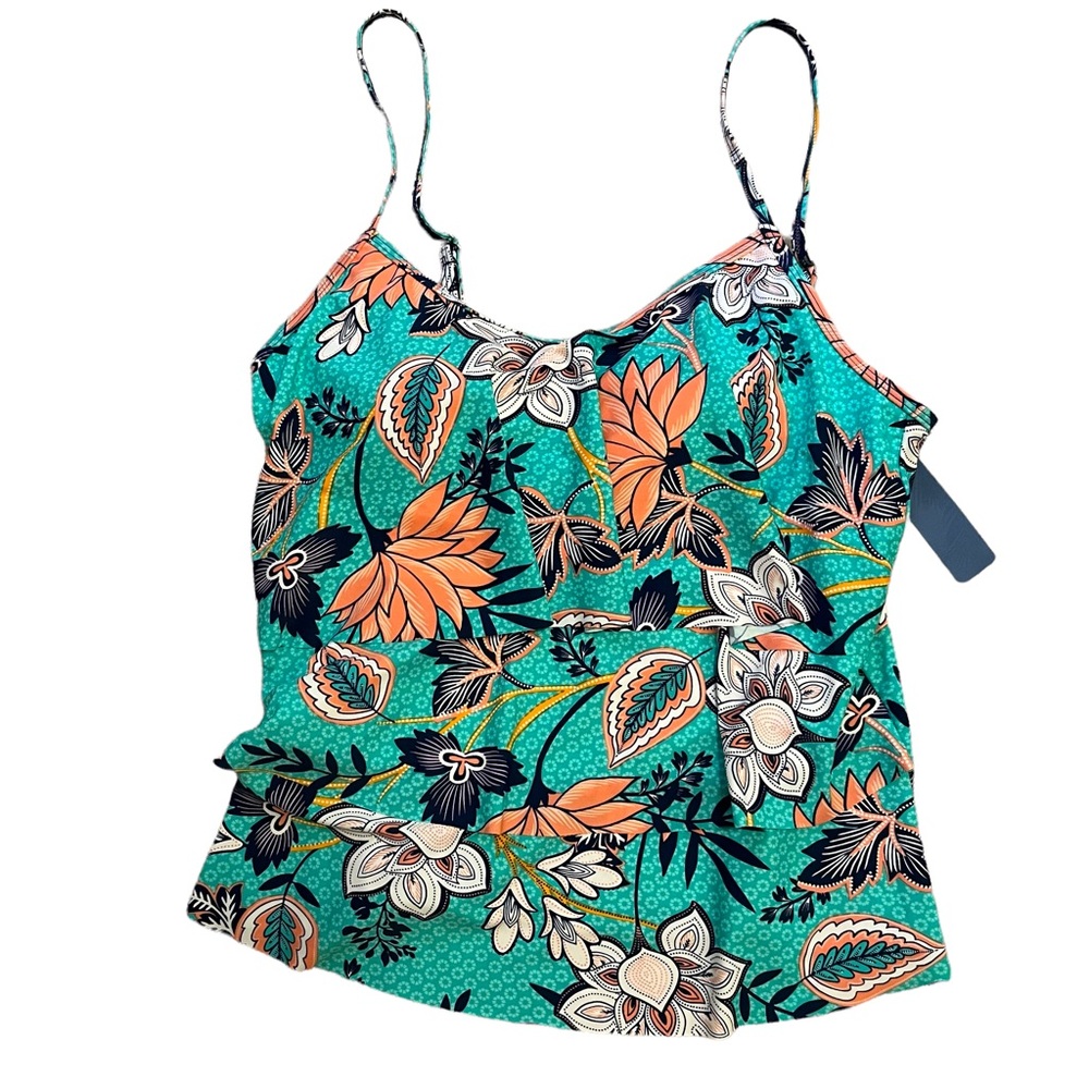 Caribbean Joe Turquoise and Orange Tankini Top 10